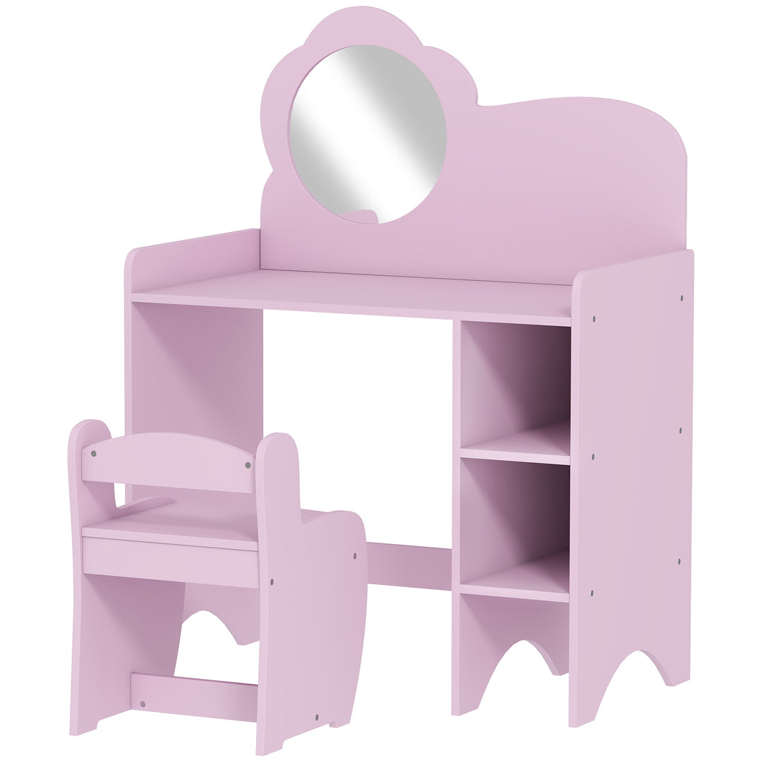 Kids Dressing Table with Mirror, Stool, Kids Vanity Table with Shelves, for Ages 3-8 Years