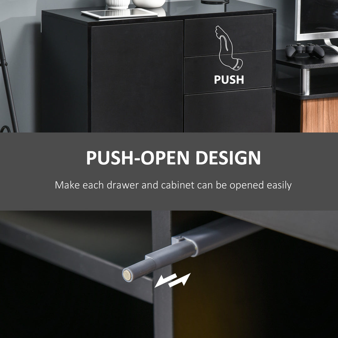 High Gloss Frame Sideboard, Push-Open Design with 2 Drawers for Living Room, Bedroom, 74H x 79W x 36Dcm, Black