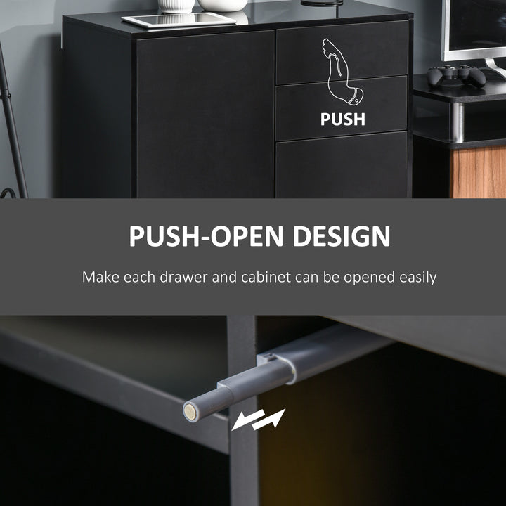 High Gloss Frame Sideboard, Push-Open Design with 2 Drawers for Living Room, Bedroom, 74H x 79W x 36Dcm, Black