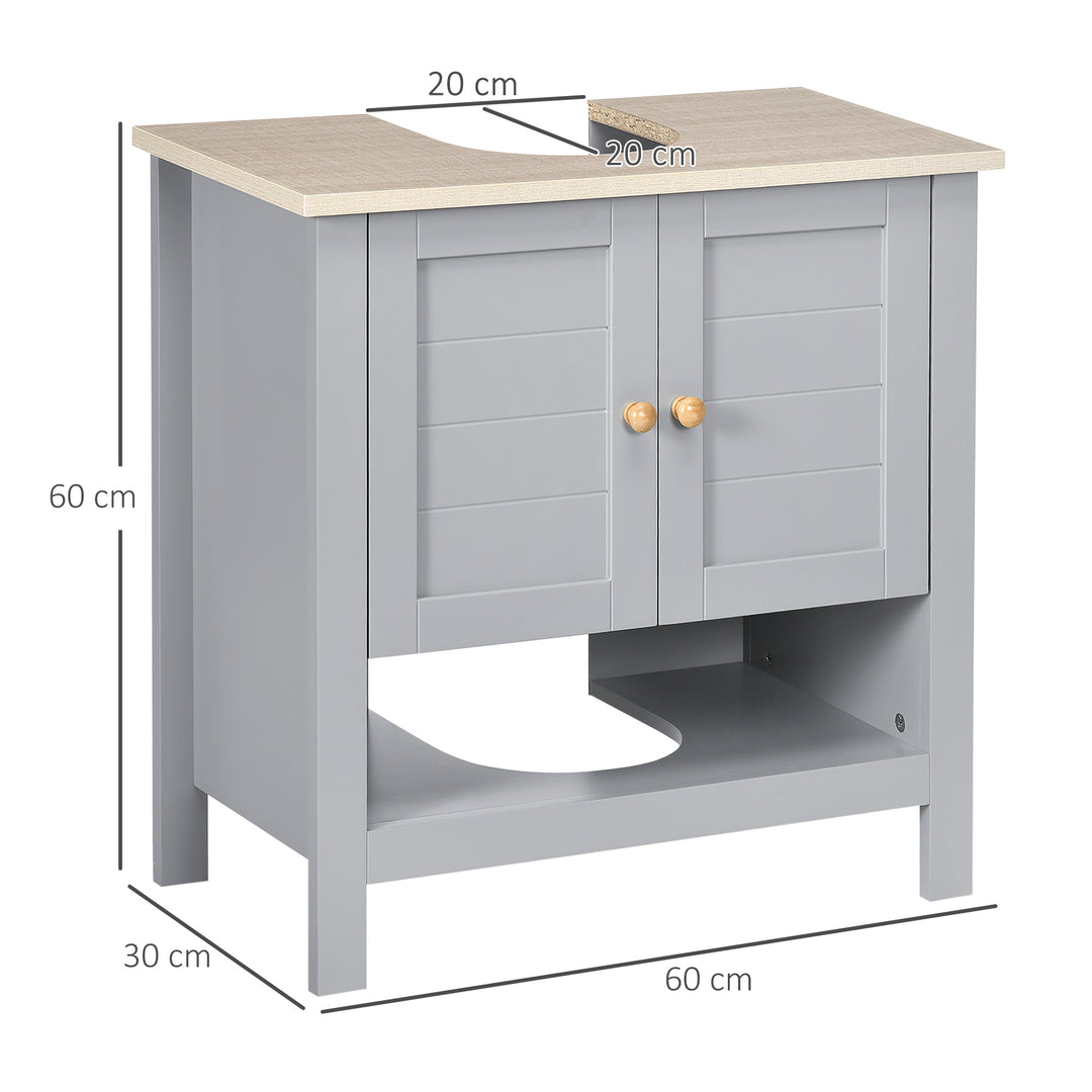 Kleankin Bathroom Vanity Unit Under Sink Cabinet, Pedestal Design, Storage Cupboard with Adjustable Shelf, Grey. | Aosom UK