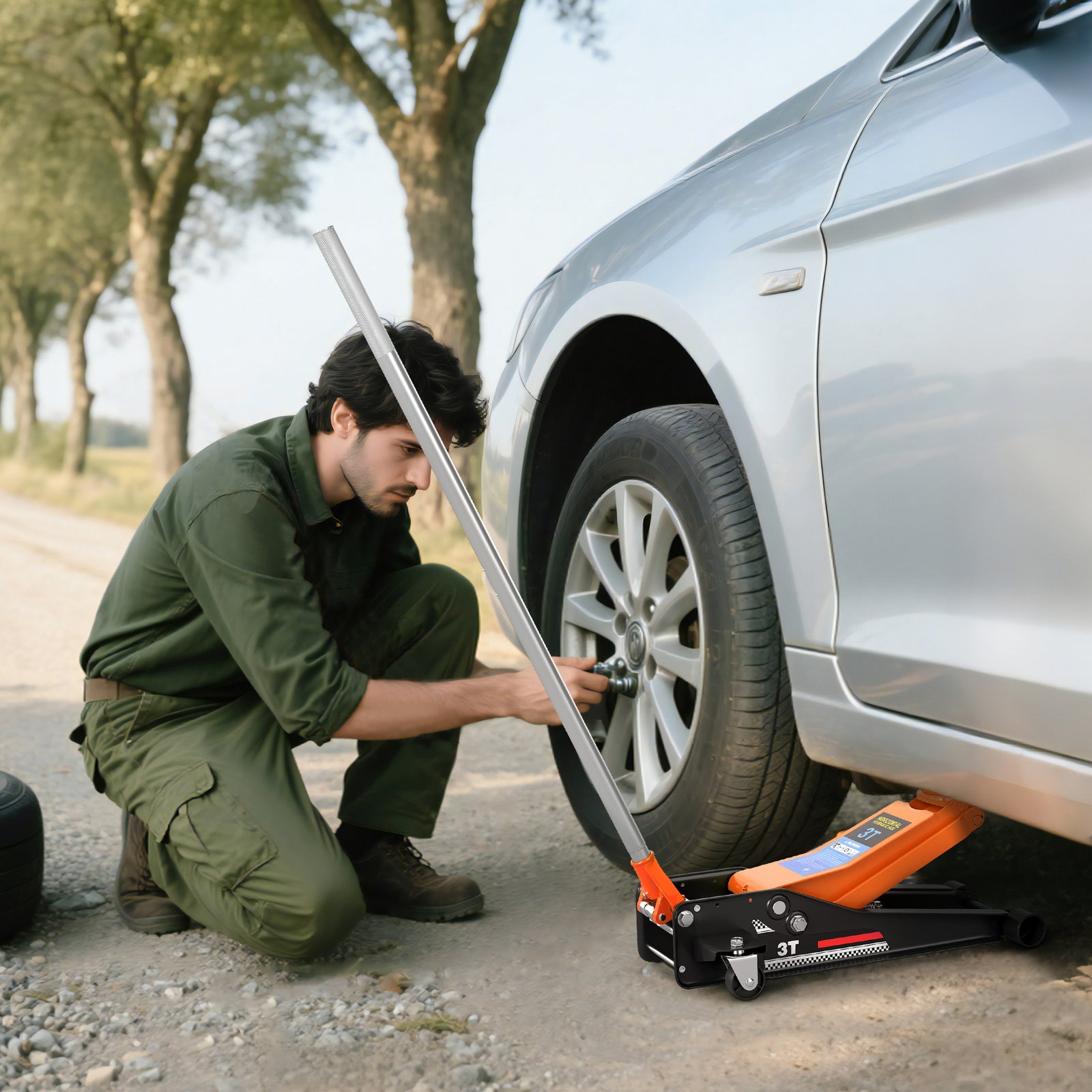 3 Ton Hydraulic Low-Profile Floor Jack, with 7.5-50.5cm Lifting Range, Wheels, Orange