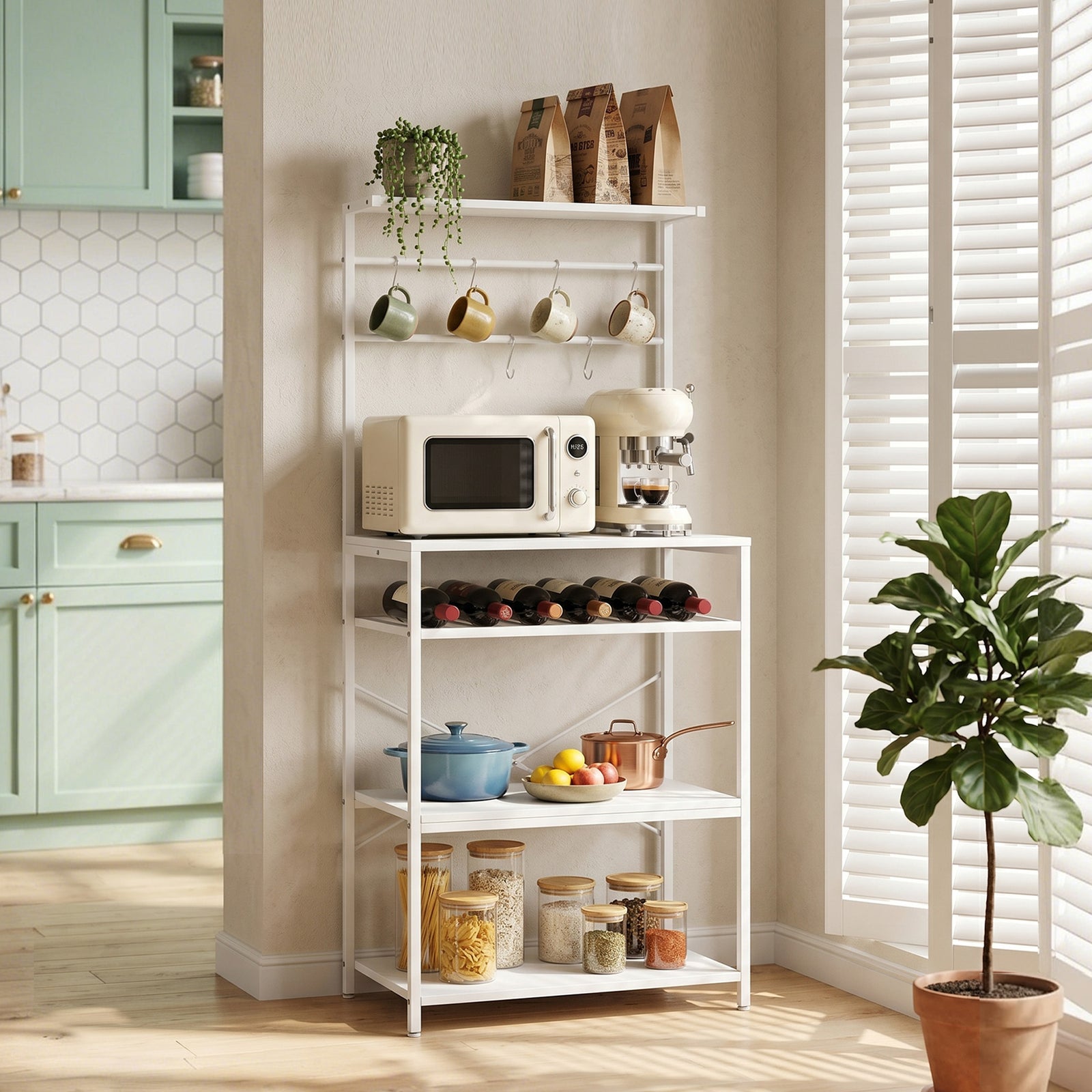 Freestanding Shelving Unit, Industrial Storage Shelf with 6 Hooks and 