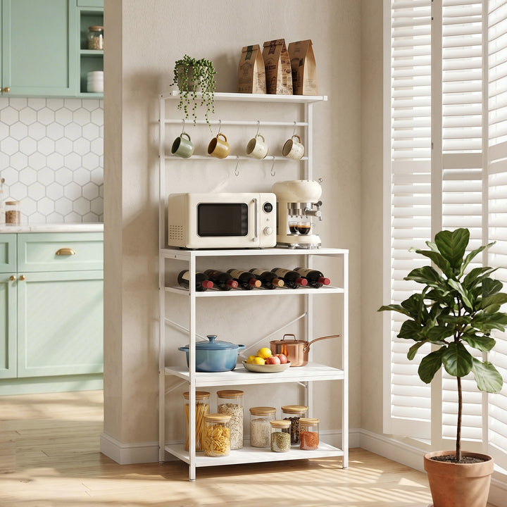 Freestanding Shelving Unit, Industrial Storage Shelf with 6 Hooks and 
