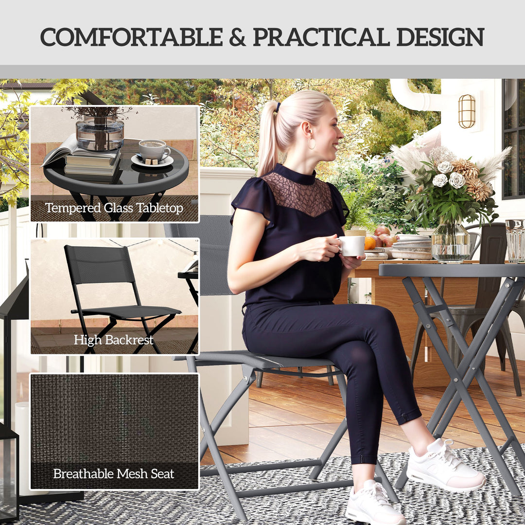 3 Pieces Outdoor Bistro Set, Glass Top Outdoor Table and 2 Folding Cha