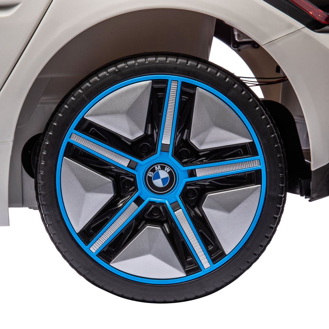 BMW i4 Licensed 12V Kids Electric Ride-On Car, White, Red and Light Blue
