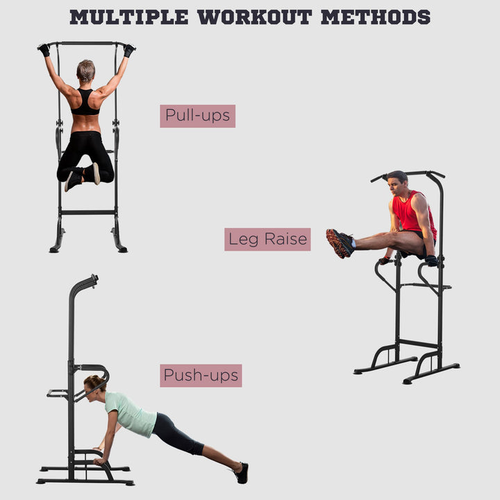 HOMCOM Pull Up Bar Multi-Function Height Adjustable Power Tower Dip Station Equipment