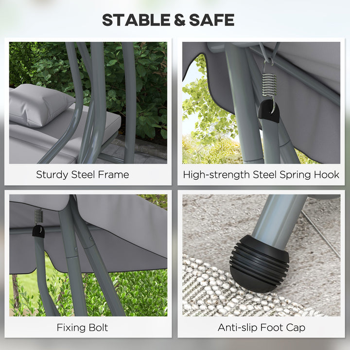 Three-Person garden Swing Chair, with Adjustable Canopy - Light Grey