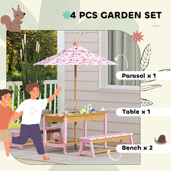 Kids Picnic Table Set with Removable &amp; Foldable Umbrella, Storage Boxe