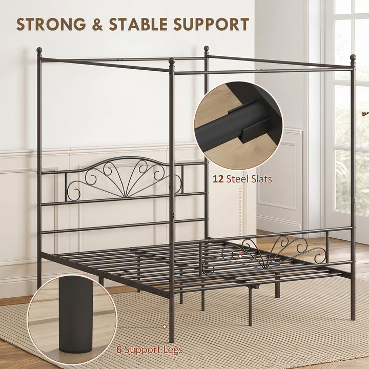 Canopy Bed Frame Double Size, Metal Platform Bed Frame with Headboard - view 6