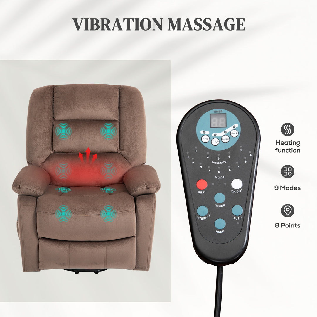 Velvet-Feel Electric Lift-and-Recline Massage Armchair, with Remote - Brown