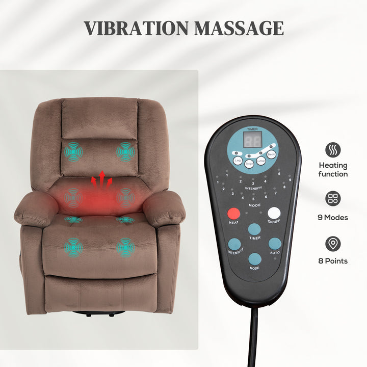 Velvet-Feel Electric Lift-and-Recline Massage Armchair, with Remote - Brown