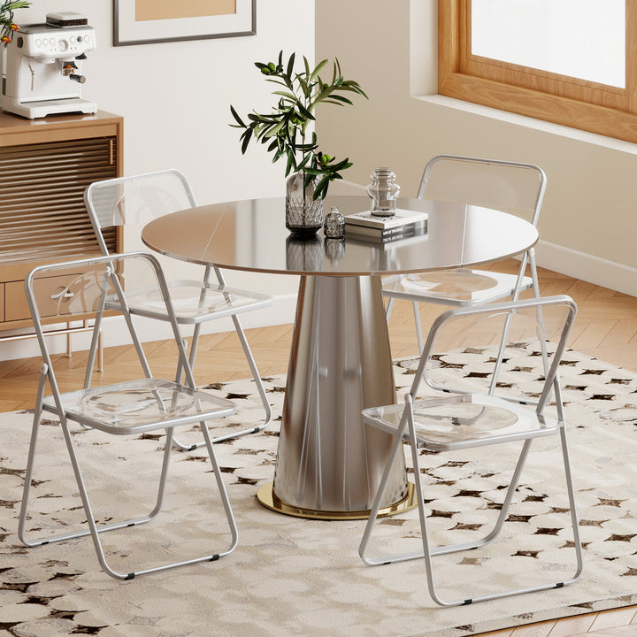 Foldable Chairs, Folding Chairs with Transparent Seat and Backrest, He