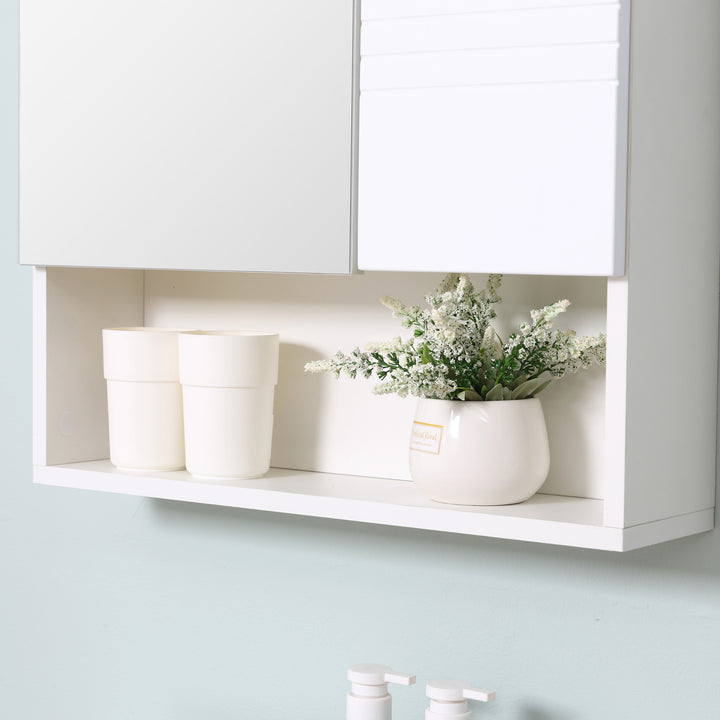 kleankin Bathroom Mirror Cabinet, Wall Mount Storage Cabinet with Double Door, Adjustable Shelf, 54cm x 15cm x 55cm, White