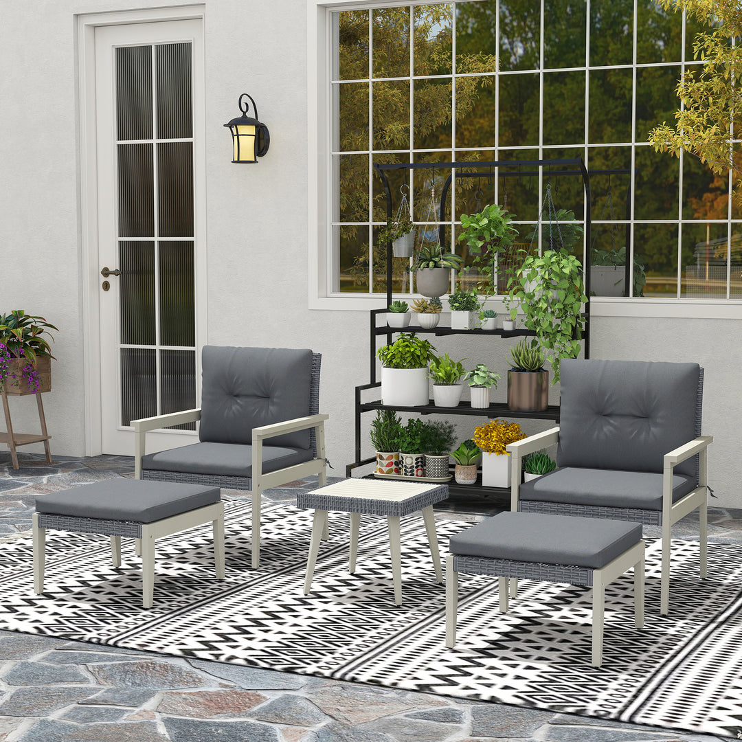 Five-Piece Rattan Patio Set, with Wood-Top Table - Grey