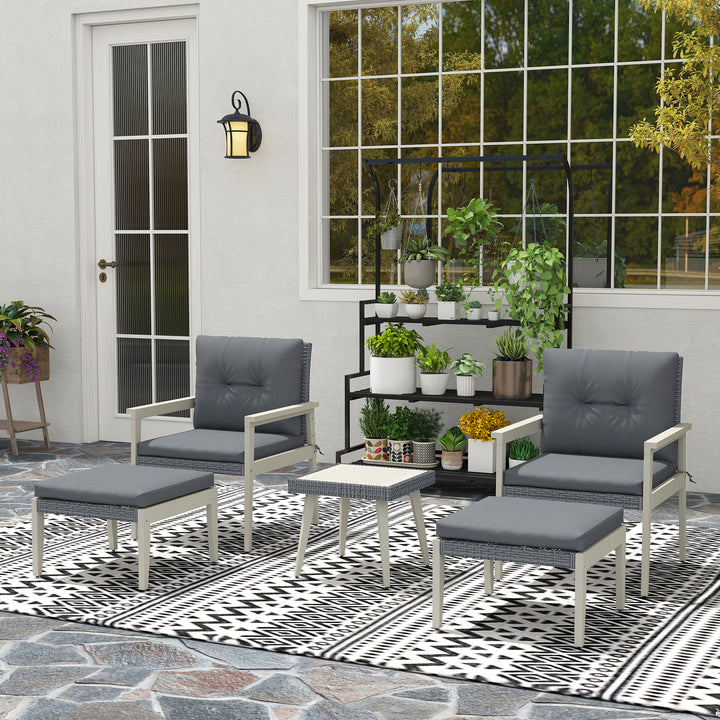 Five-Piece Rattan Patio Set, with Wood-Top Table - Grey