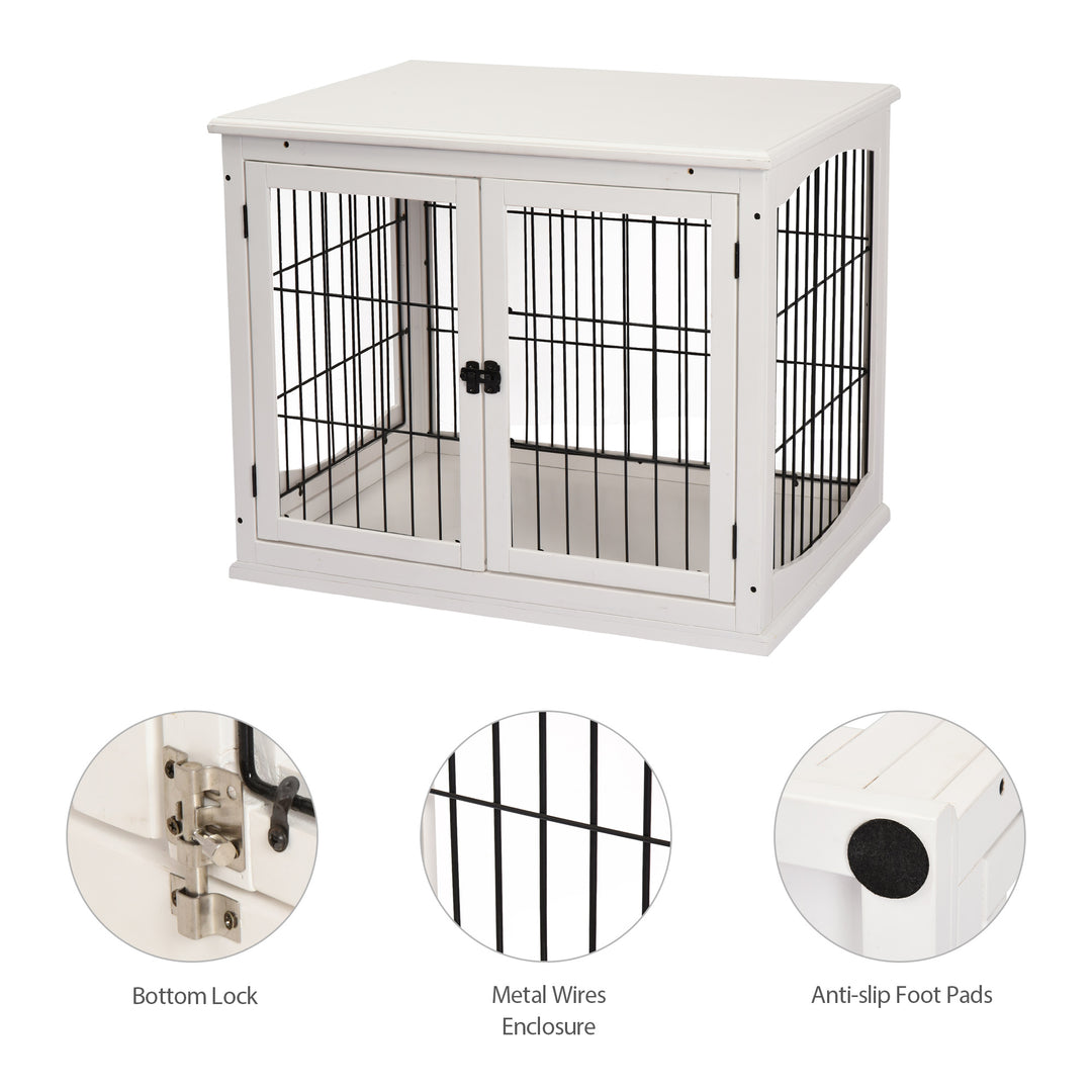 Dog Crate Furniture, Puppy Crate End Table, Pet Kennel House with 2 Doors for Medium and Small Dogs, 81 x 58.5 x 66 cm, White