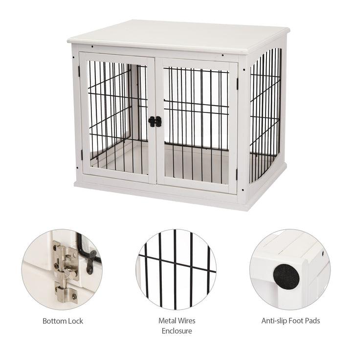 Dog Crate Furniture, Puppy Crate End Table, Pet Kennel House with 2 Doors for Medium and Small Dogs, 81 x 58.5 x 66 cm, White