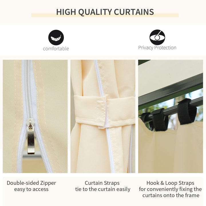 MCL 4x3m Gazebo with Curtains, Double Roof Outdoor Shelter for Garden, Solid Steel Frame, Perfect for Lawn & Deck, Beige