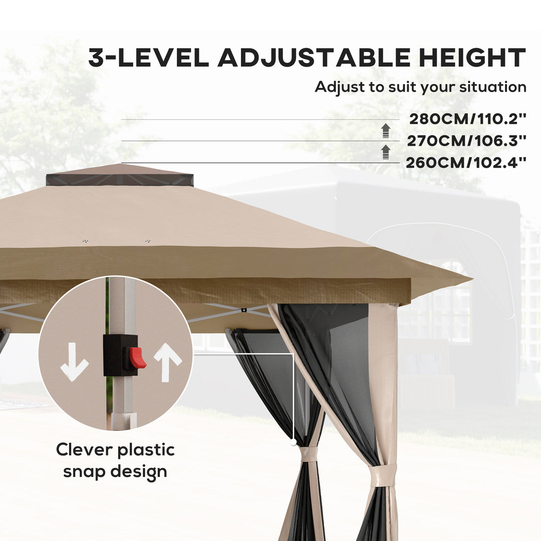 3.6 x 3.6m Pop-Up Gazebo, with Accessories - Beige