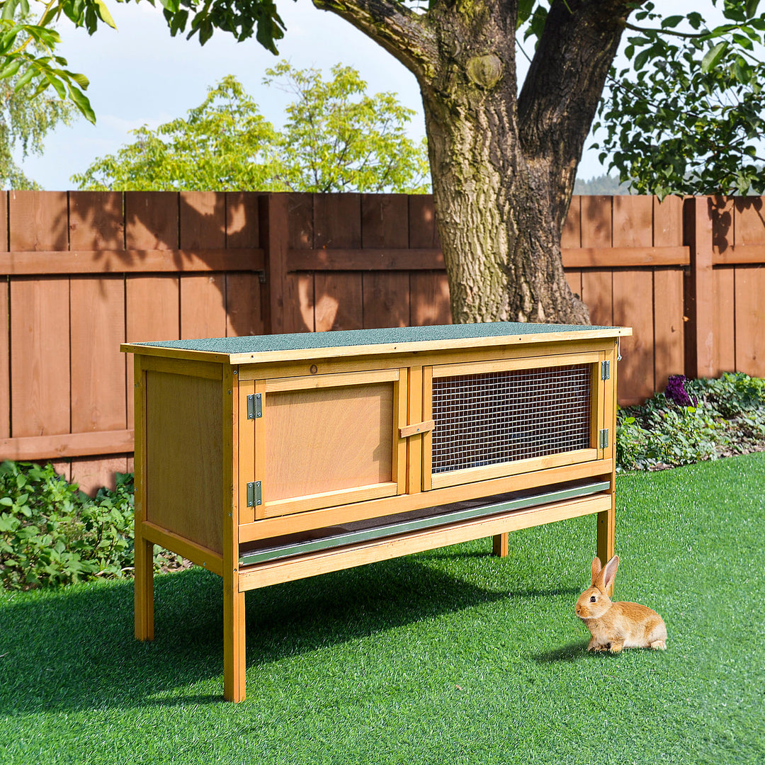 PawHut Bunny Abode: Wooden Rabbit Hutch for Guinea Pigs, Outdoor Small Pet Cage with Hinged Top & Slide-out Tray, Natural