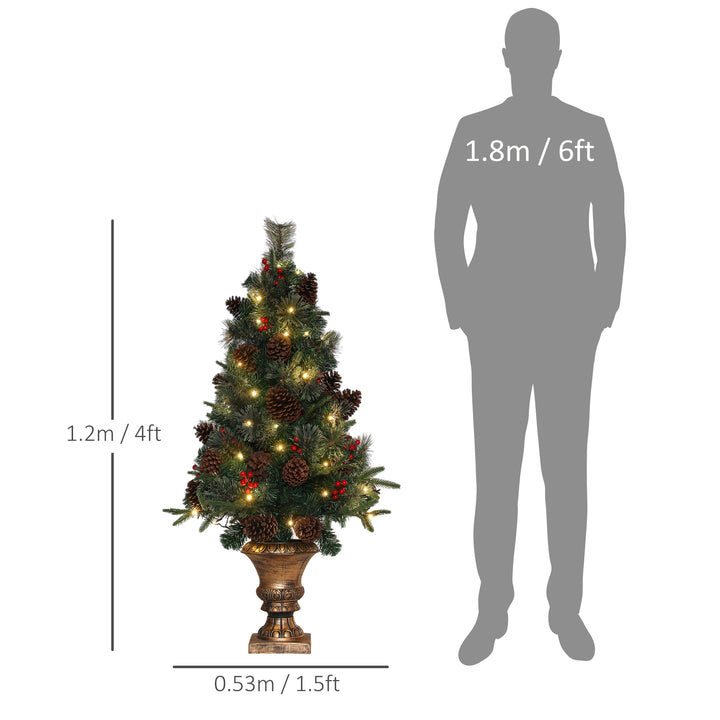 4ft Artificial Christmas Tree with 60 Warm White LED Lights, 8 Modes and Remote, Realistic Xmas Tree with Trophy Stand for Party Decoration, Green