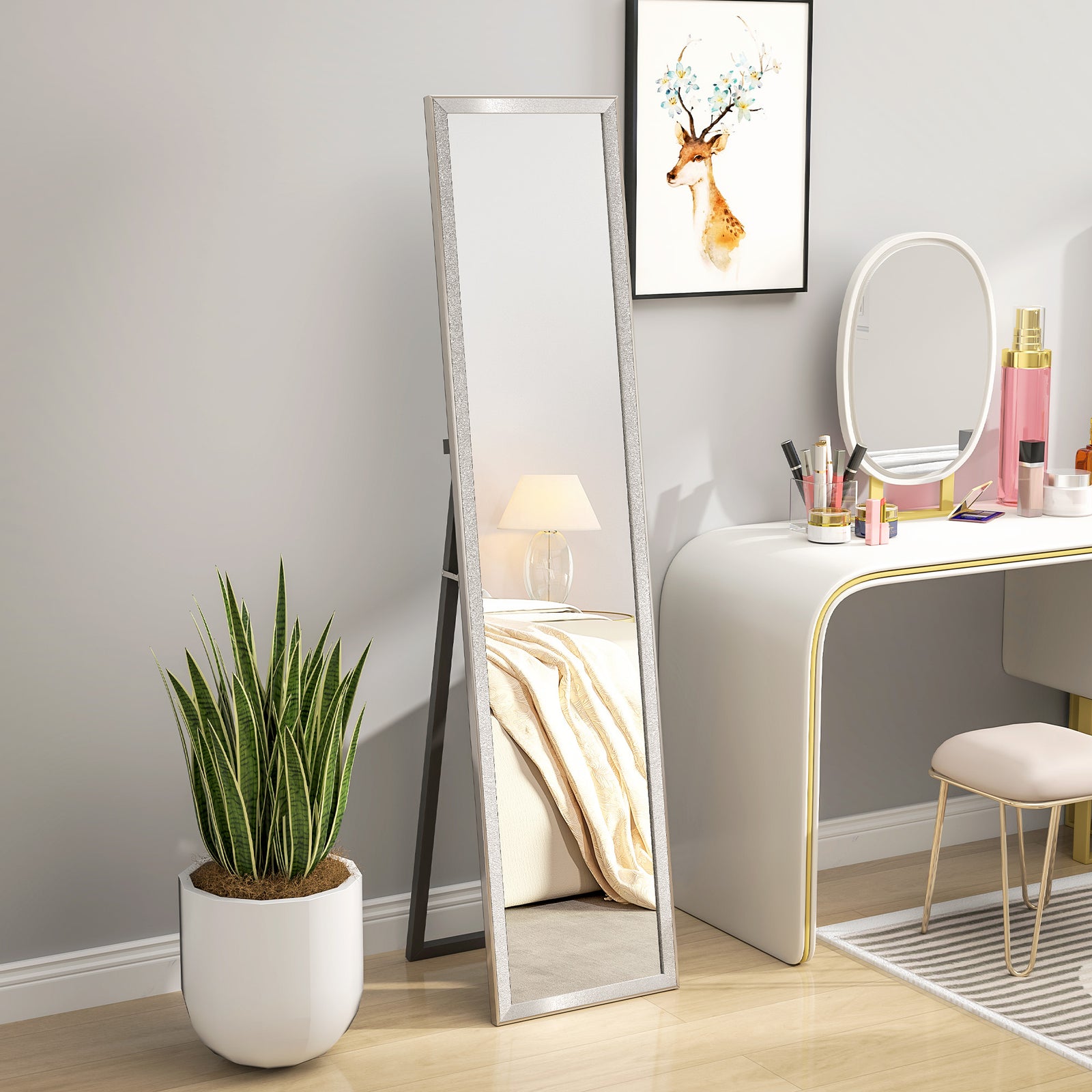 Glitter Frame Full-Length Mirror - Silver