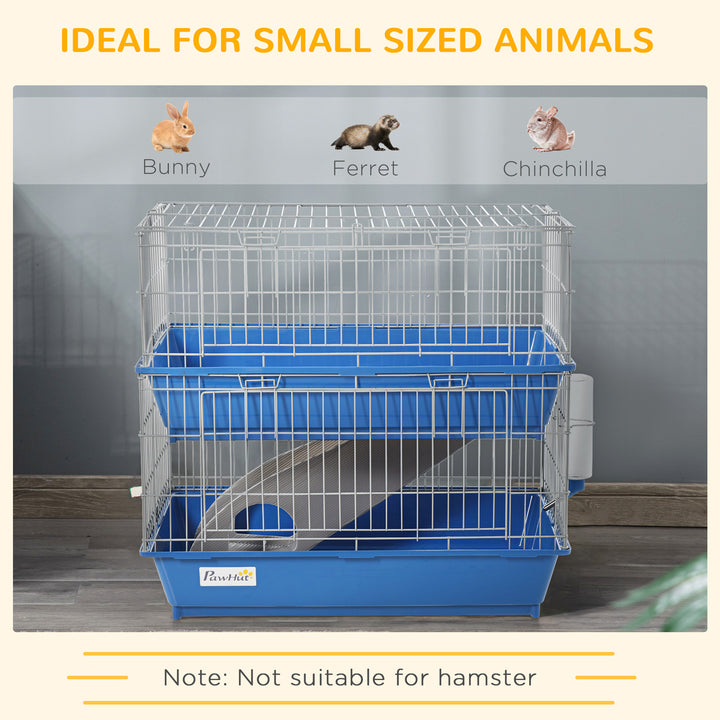 PawHut Small Animal Cage, Metal 2-Tier, Spacious, Secure, Easy Clean, Blue | Aosom UK