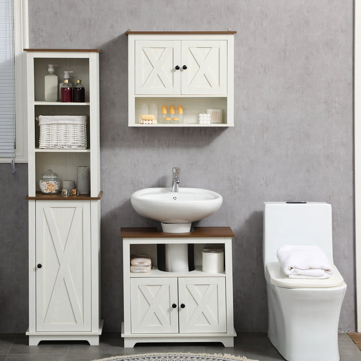 kleankin Under Sink Cabinet Bathroom Vanity Unit with Double Doors and Storage Shelves, 60 x 30 x 60cm, White