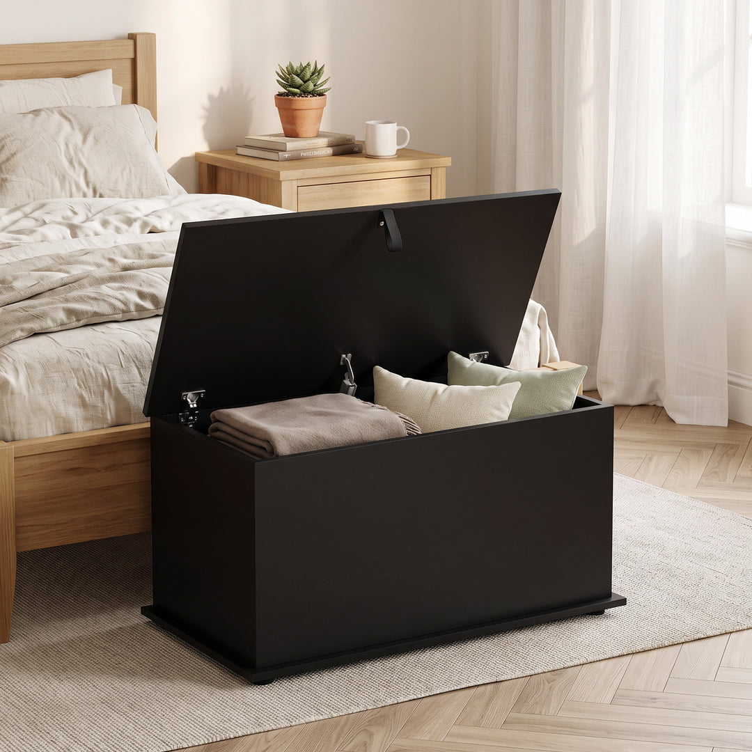 Storage Chest, 102L Blanket Box, Shoe Bench with Safety Hinged Lid, Be