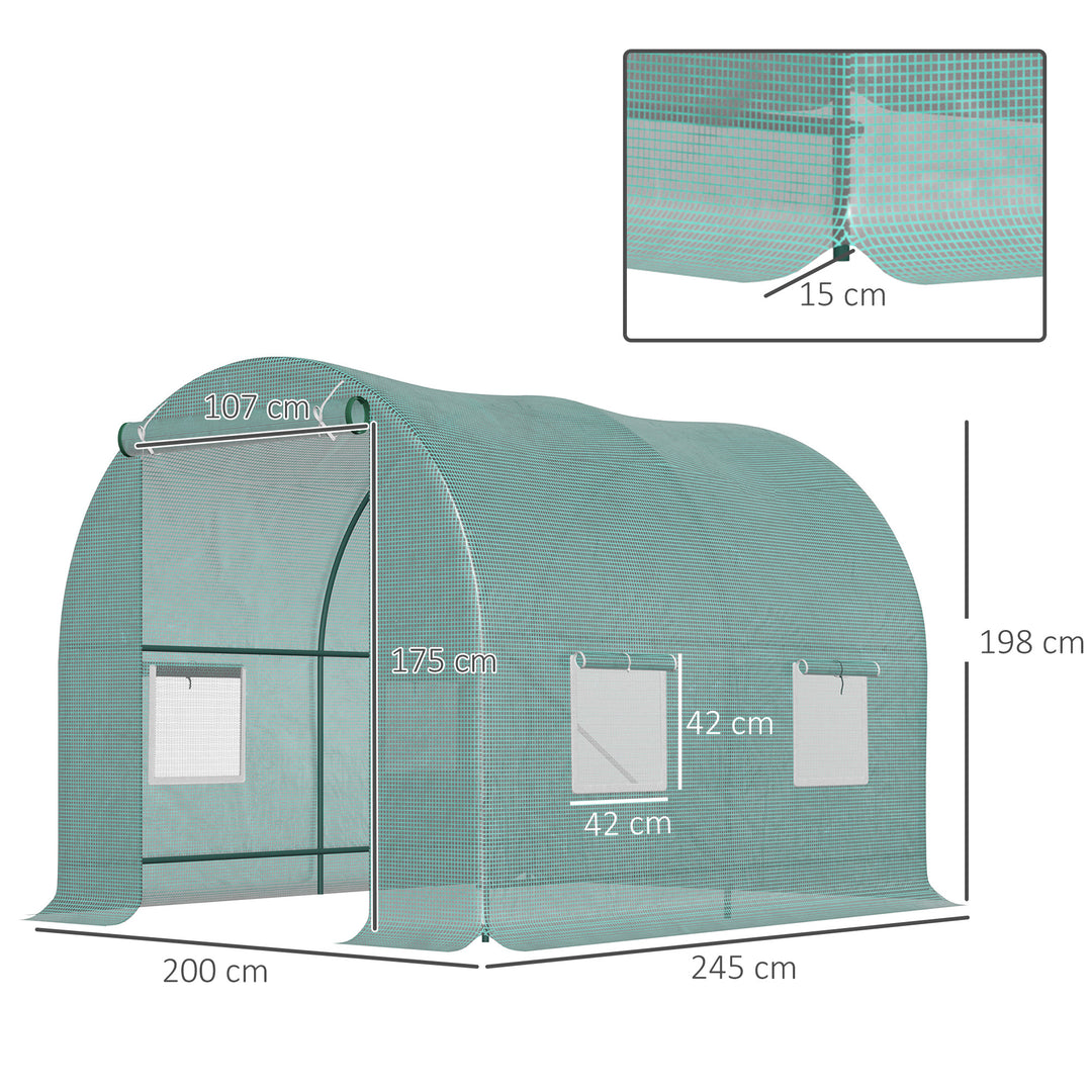 245 x 200cm Polytunnel Greenhouse - Green
