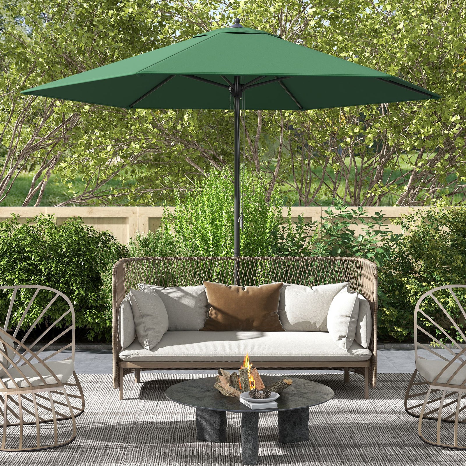 2.8m Garden Parasol Umbrella, Round Outdoor Market Table Umbrella Sun Shade Canopy, Green