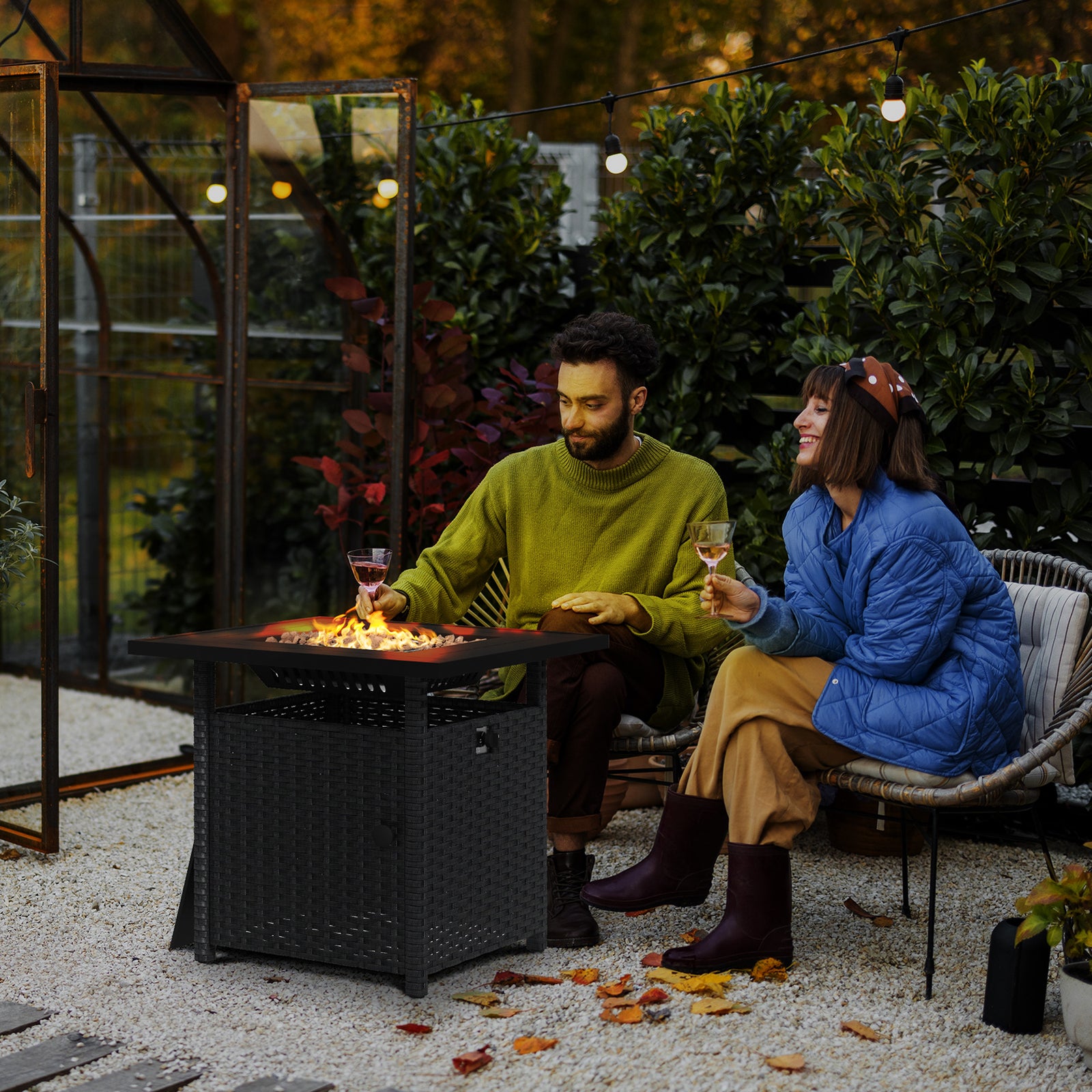 72.5 x 72.5cm 50,000 BTU Fire Pit Table, with Cover - Black