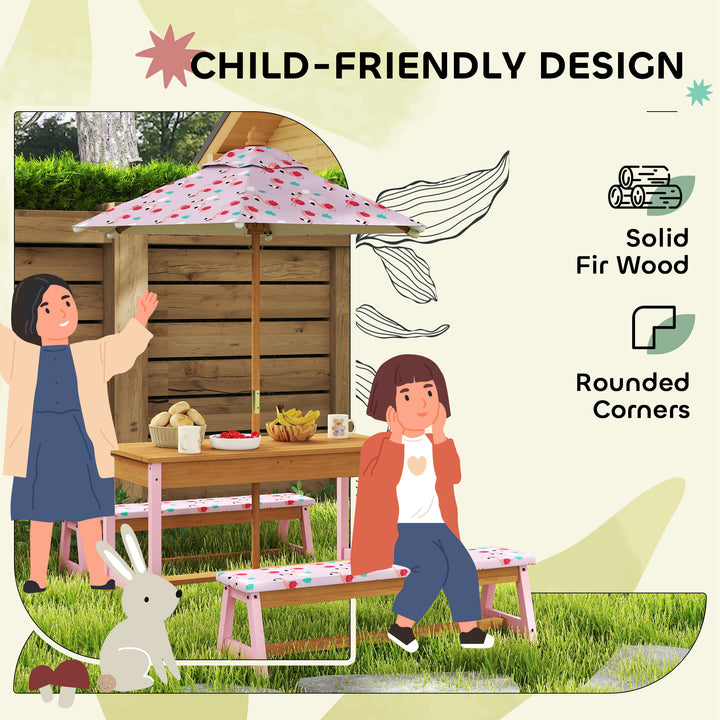 Kids Picnic Table Set with Removable &amp; Foldable Umbrella, Storage Boxe