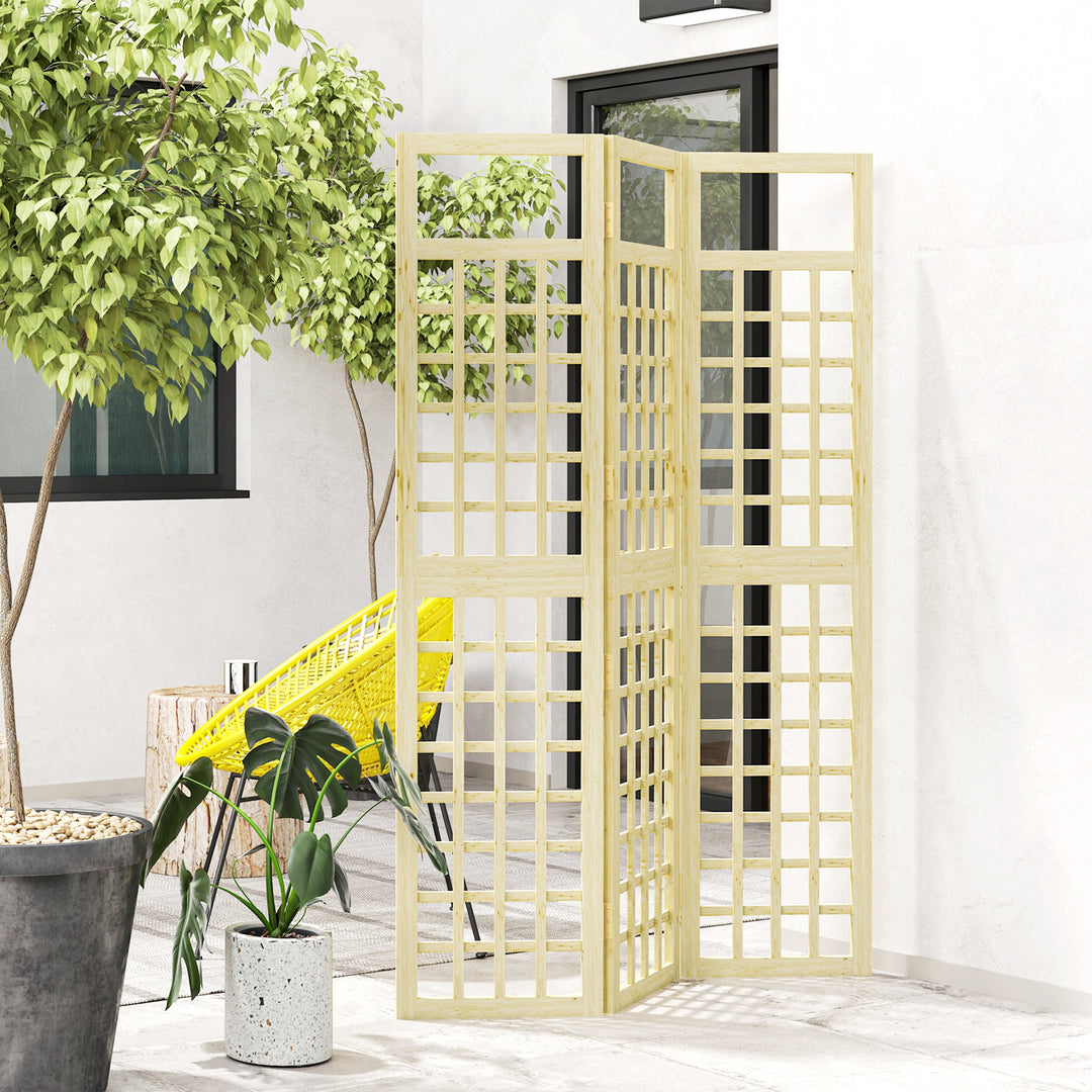 3-Panel Garden Privacy Screen, Freestanding Foldable Wooden Outdoor Divider/Trellis, Decorative Privacy Screen for Garden Patio Pool, 120 x 170 cm, Natural Wood Finish