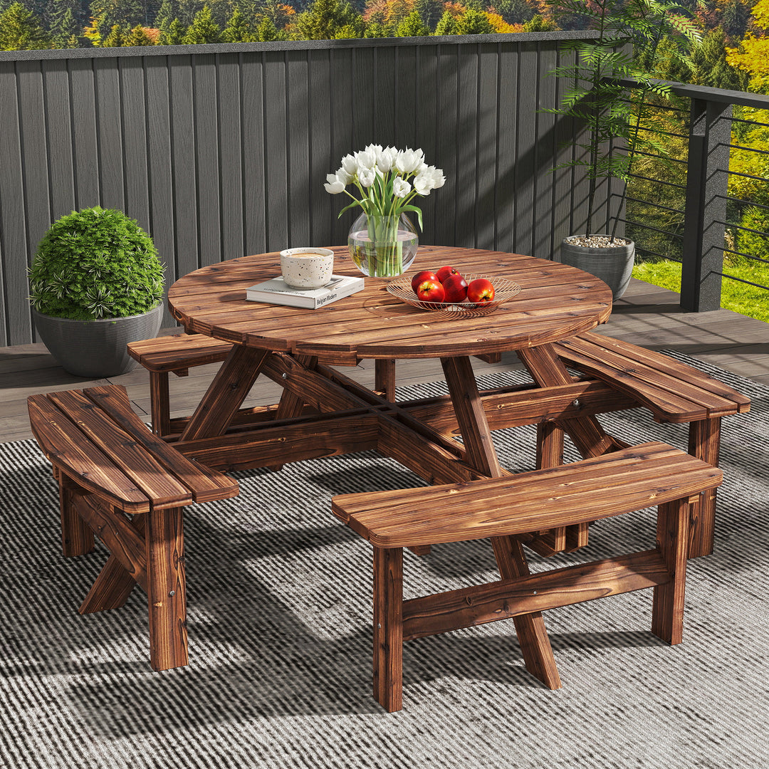 Wooden Garden Dining Set, 8 Seater Patio Furniture Set with Round Picn