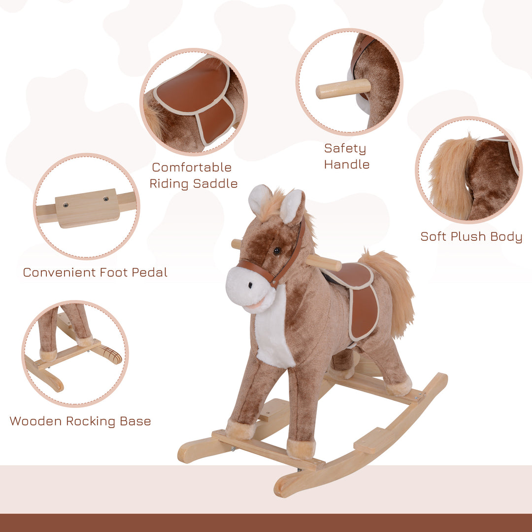 HOMCOM Kids Plush Rocking Horse-Brown/White