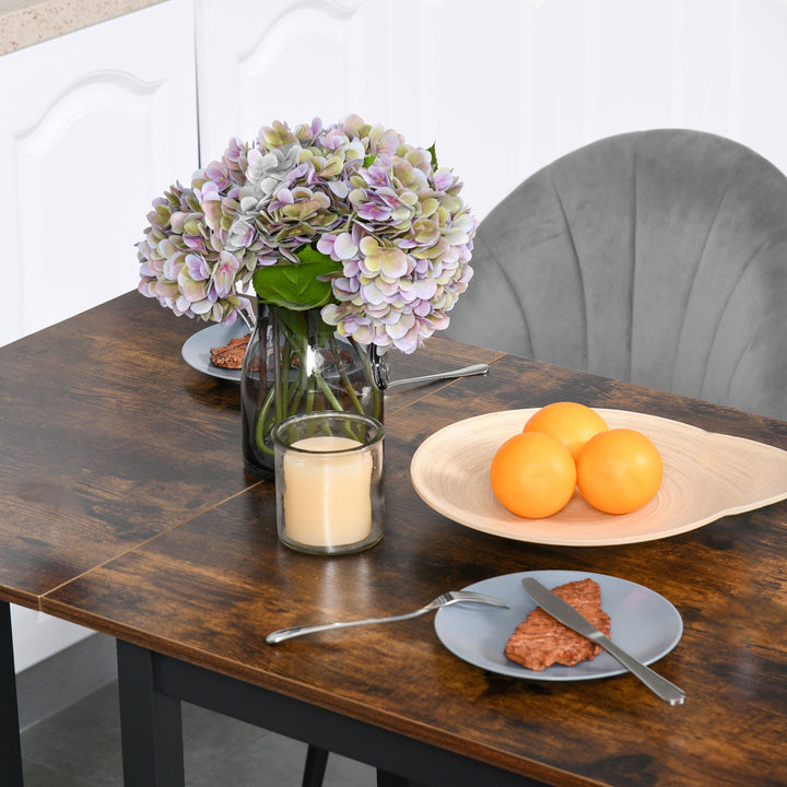 Folding Dining Table, Industrial Drop Leaf Table with Wheels and Metal Frame for Kitchen, Dining Room, Space Saving, Rustic Brown