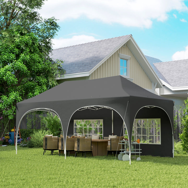 3 x 6m Pop Up Gazebo Shelter with Sides, 6 Sandbags, Peak Top Garden P