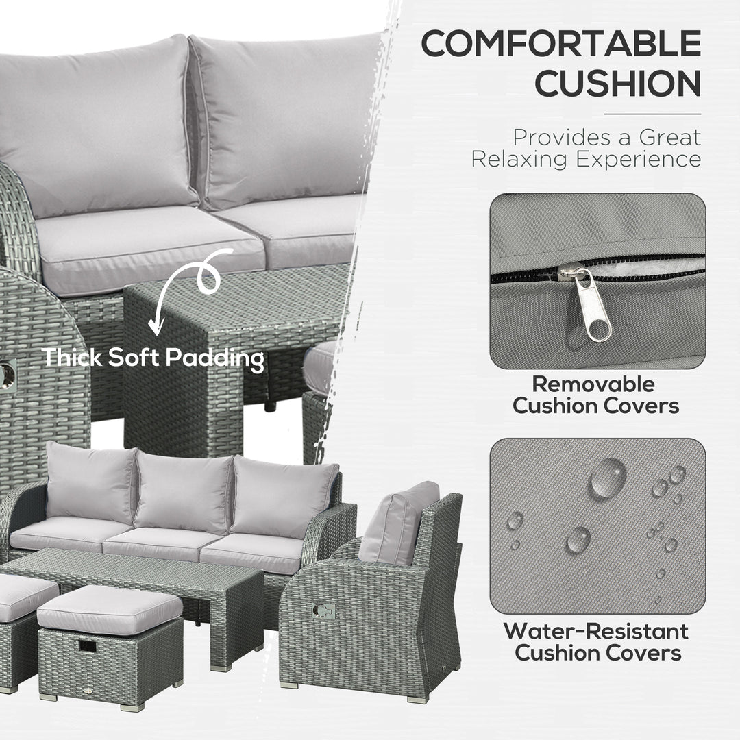 Six-piece Outdoor Rattan Dining Set, Outdoor Sofa Set with Reclining Armchairs and Mental Frame, Grey