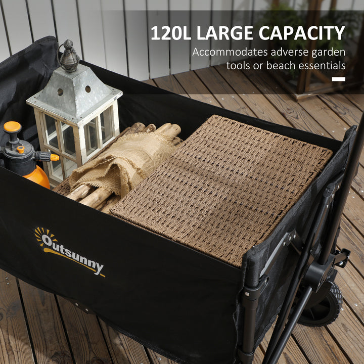 120L Festival Trolley on Wheels, Folding & Compact Camping Trolley Cart with Adjustable Handle for Garden, Beach, Fishing, Black