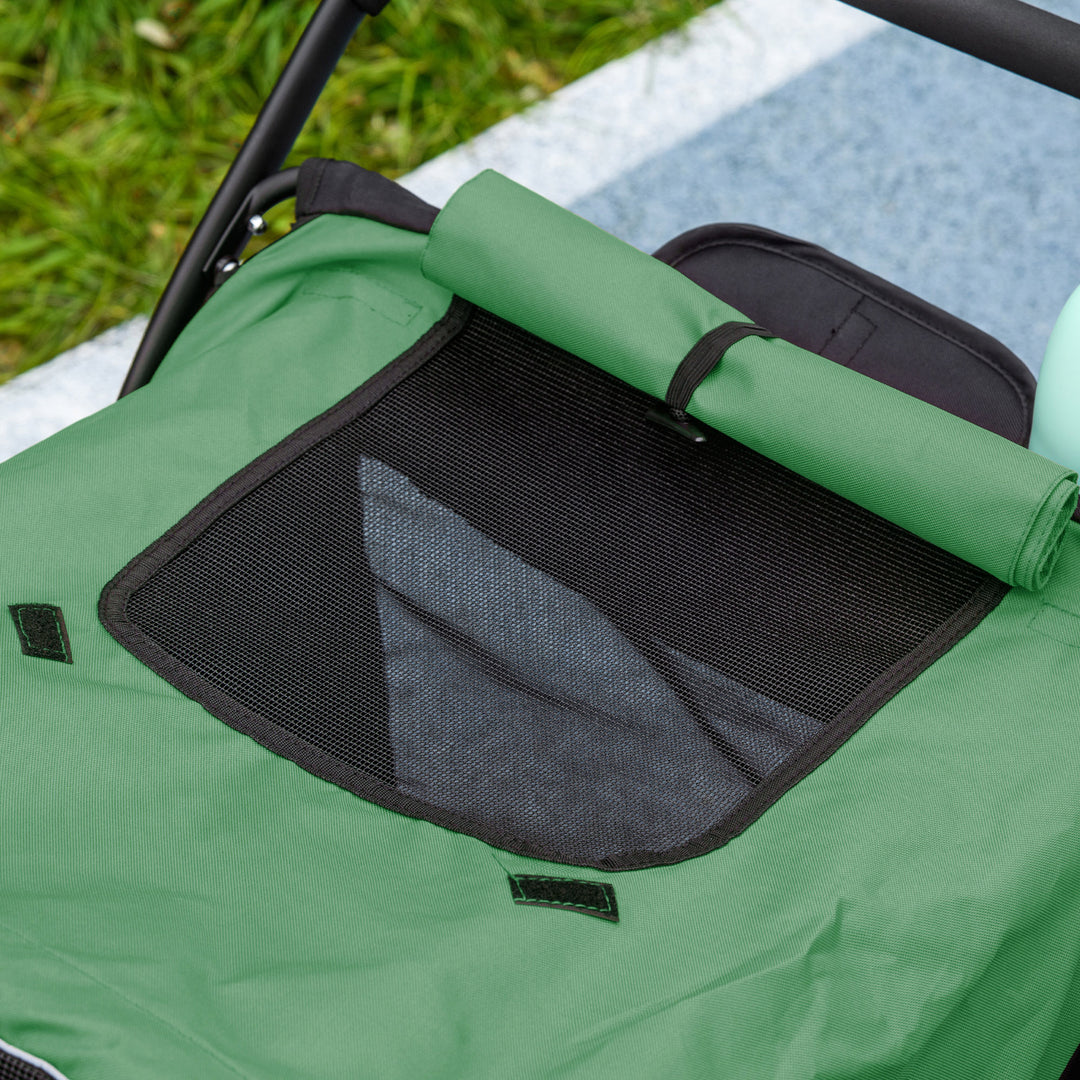 Foldable Pet Stroller, with Washable Cushion, Storage Bags, Safety Leash, for Medium, Large Dogs, Cats - Green