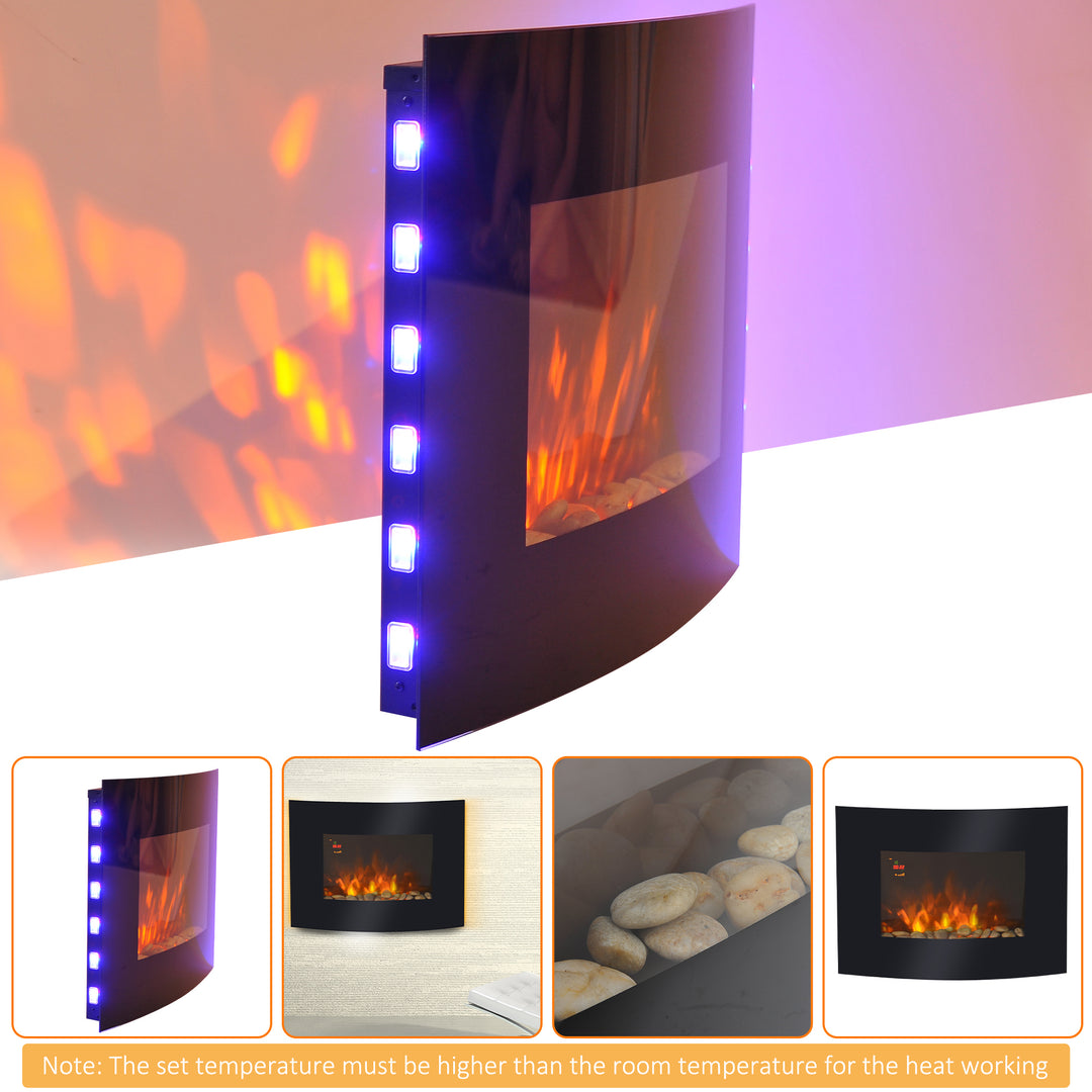 HOMCOM LED Curved Glass Electric Wall Mounted Fire Place, 900/1800W