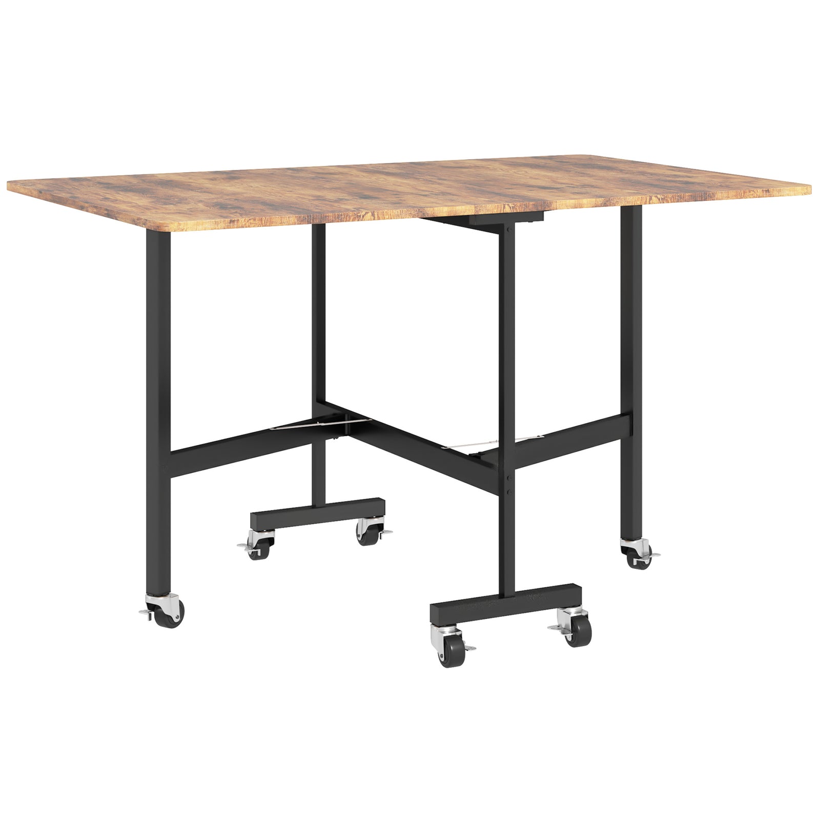 Six-Seater Drop-Leaf Dining Table, with Wheels - Brown Wood-Effect
