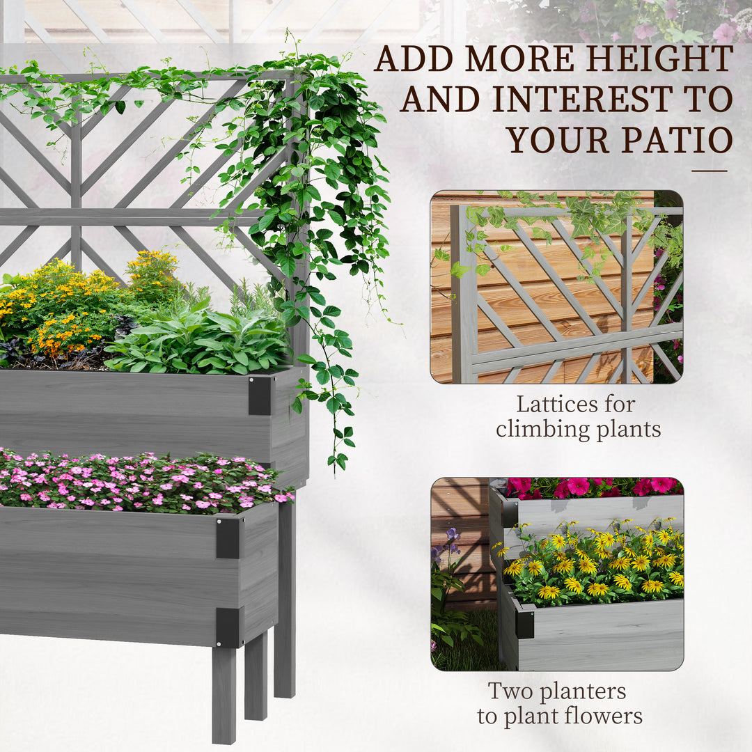 Raised Garden Bed with Trellis, 2-Tier Wooden Elevated Planter Box for Vegetables, Flowers, Herbs