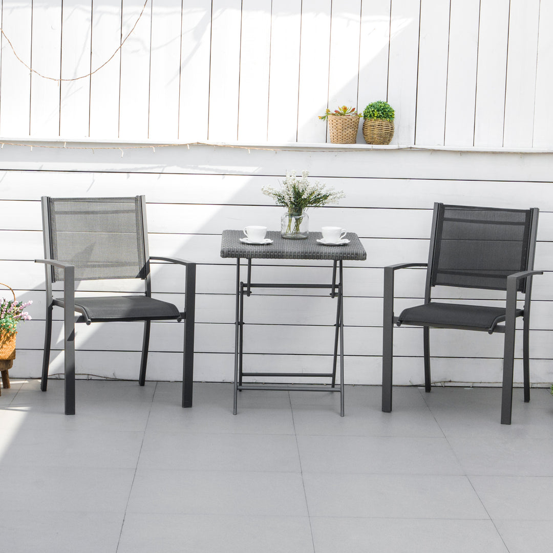 Garden Chairs Set Of 2 Outdoor Chairs with Steel Frame Texteline Seats for Dining Patio Balcony Dark Grey and Black