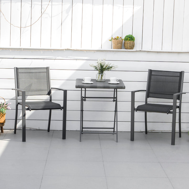 Garden Chairs Set Of 2 Outdoor Chairs with Steel Frame Texteline Seats for Dining Patio Balcony Dark Grey and Black