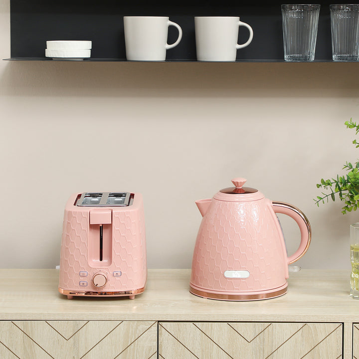 1.7L 3000W Fast Boil Kettle & 2 Slice Toaster Set, Kettle and Toaster Set with Auto Shut Off, Browning Controls, Light Pink