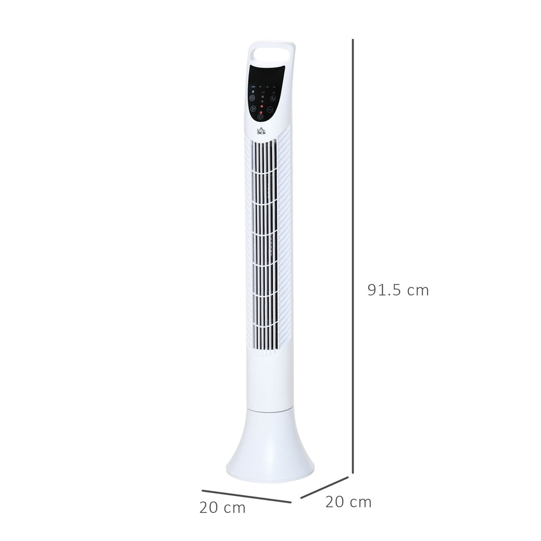 HOMCOM Tower Fan, 36'', with 3 Speeds, 3 Modes, 7.5h Timer, 70鎺?Oscillation, LED Control Panel, Remote Control, White | Aosom UK