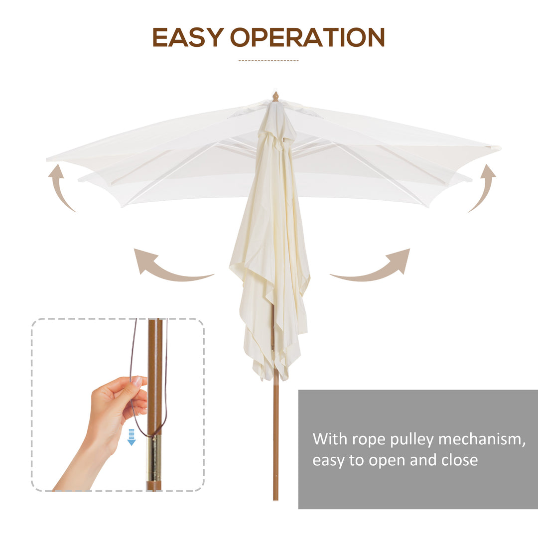 2 x 3m Wooden Garden Parasol Umbrella Outdoor Sun Shade Canopy, Cream White