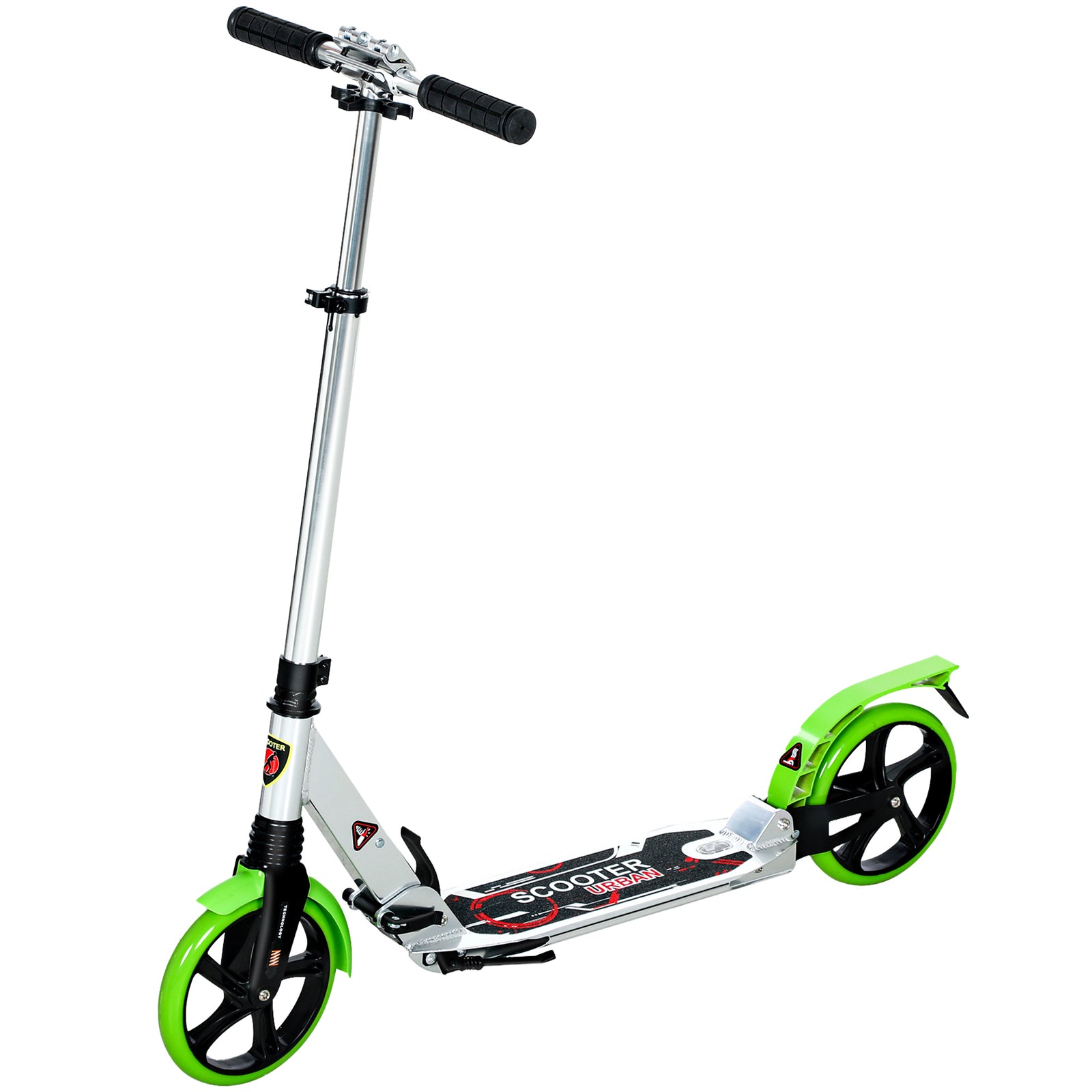 Folding Kick Scooter, Adjustable Ride On Scooter with 200mm Big Wheels and Double Shock Absorption, Urban Scooter for 14+ Teens Adult, Green